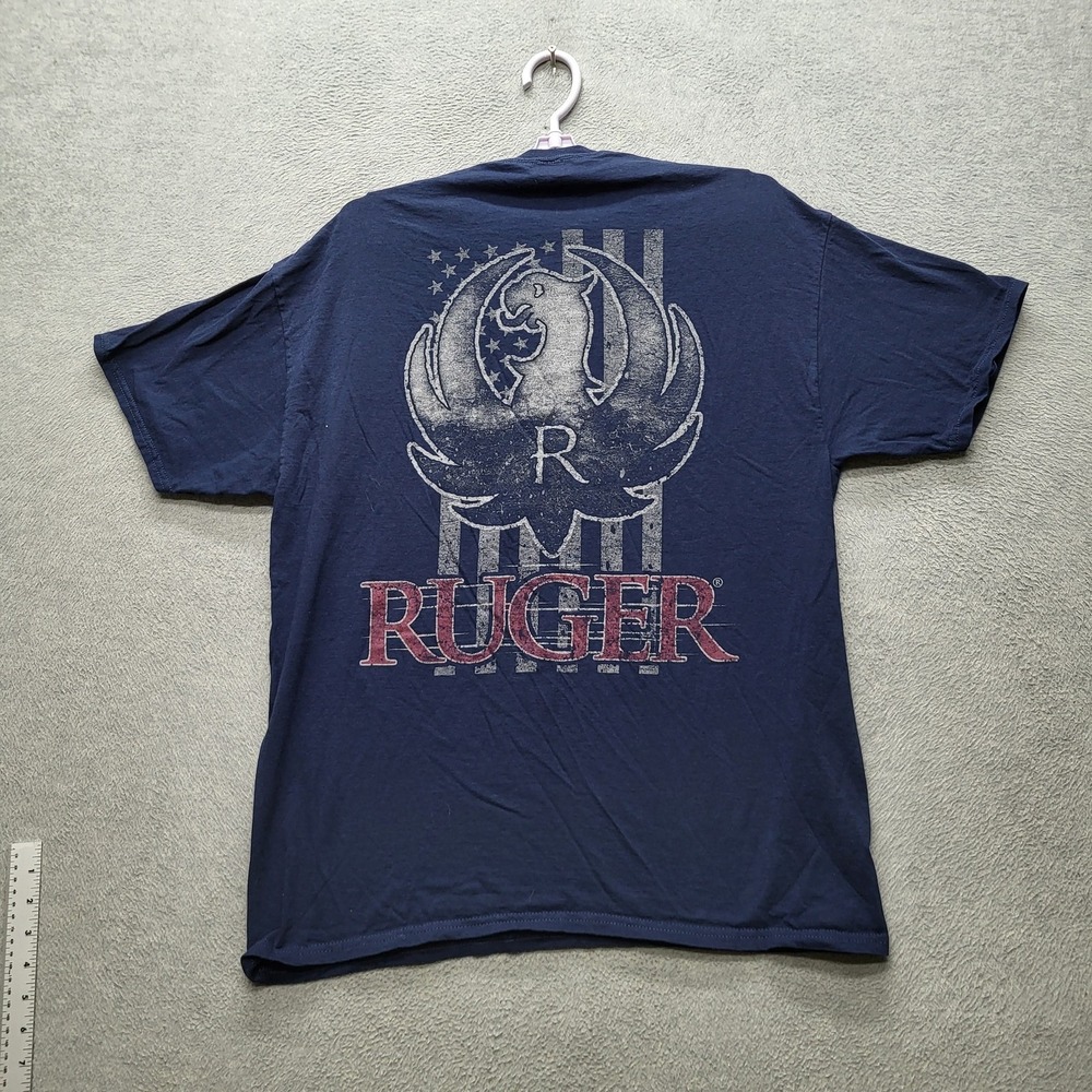 Ruger Men Shirt L Navy Blue Stars & Bars Logo Eagle Tee Short Sleeve